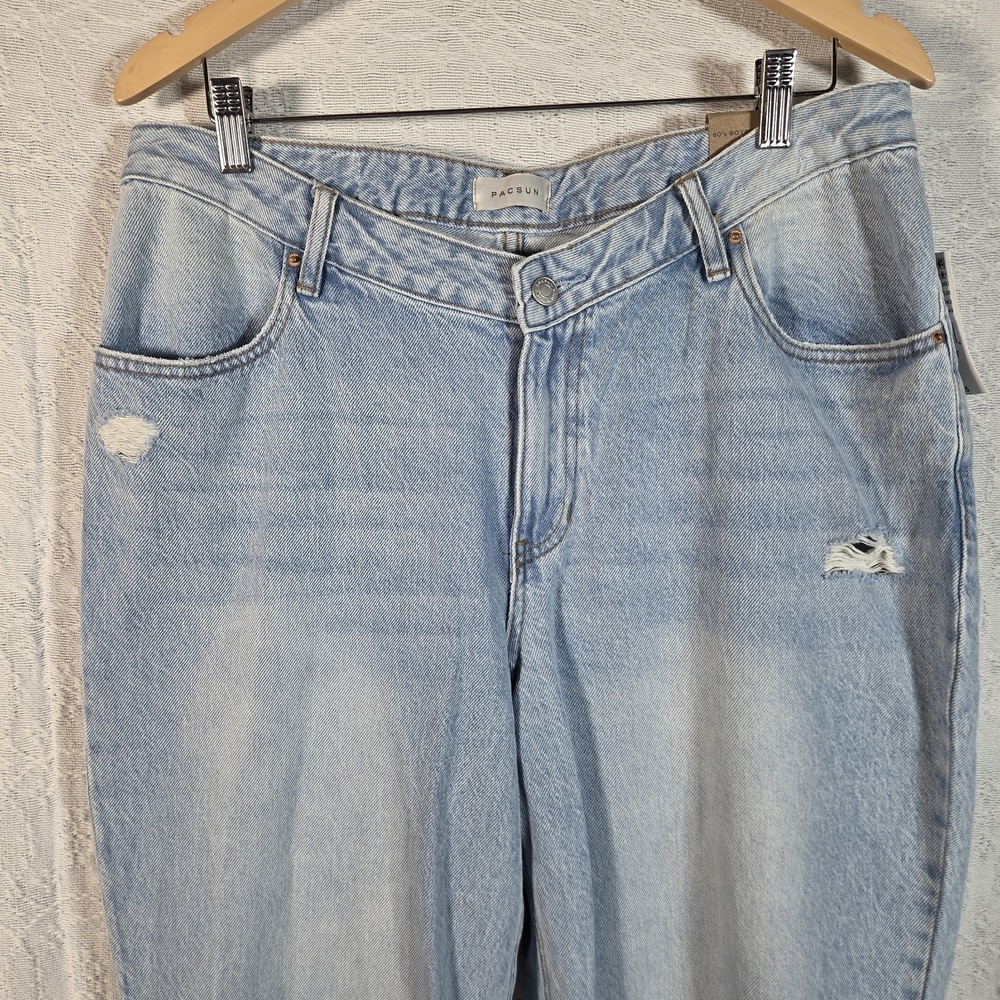 PacSun 90s Boyfriend Jeans Womens 33S Light Blue Distressed High Rise Relaxed - Picture 2 of 12